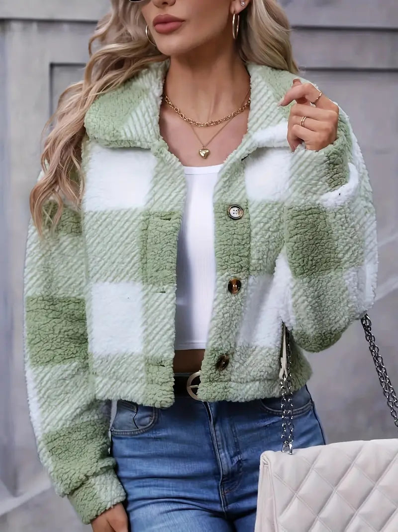 Veste Femme à Carreaux en Peluche Douce