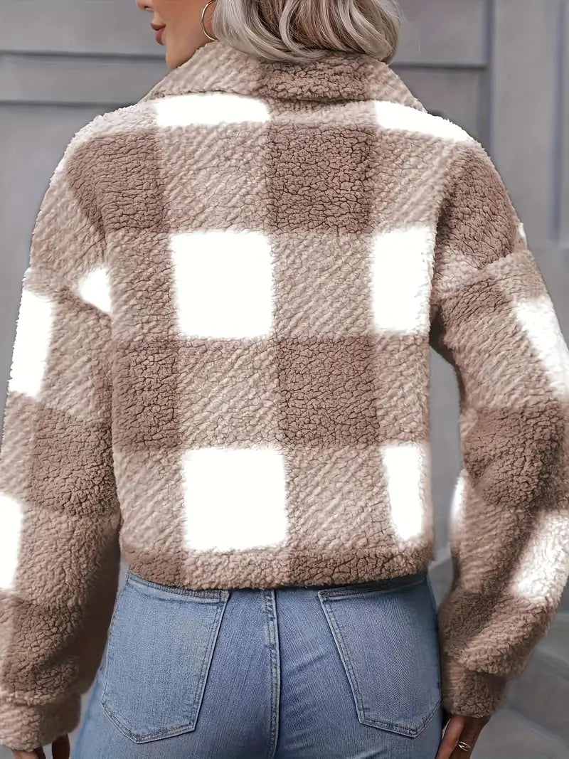 Veste Femme à Carreaux en Peluche Douce