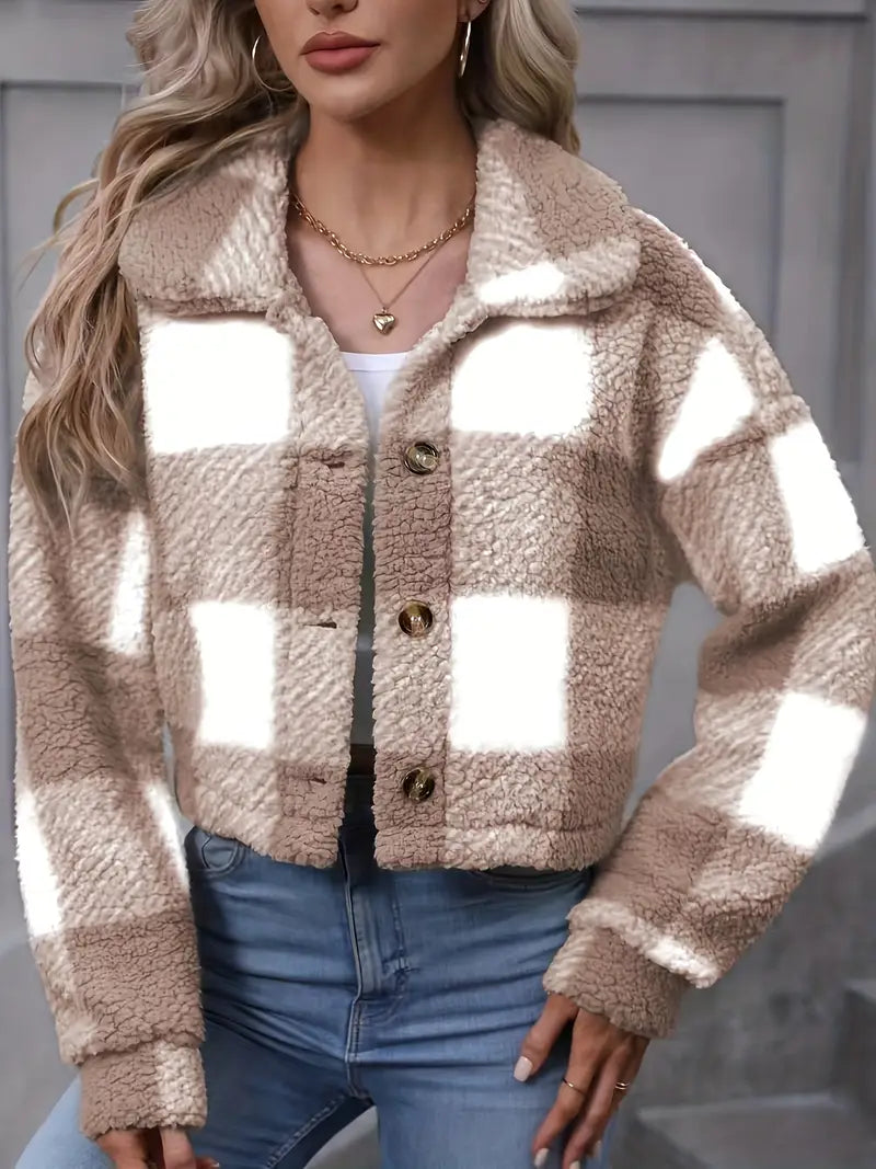 Veste Femme à Carreaux en Peluche Douce