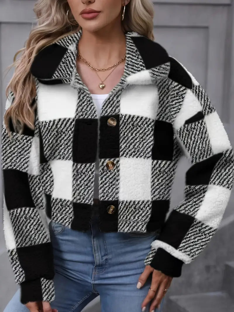 Veste Femme à Carreaux en Peluche Douce