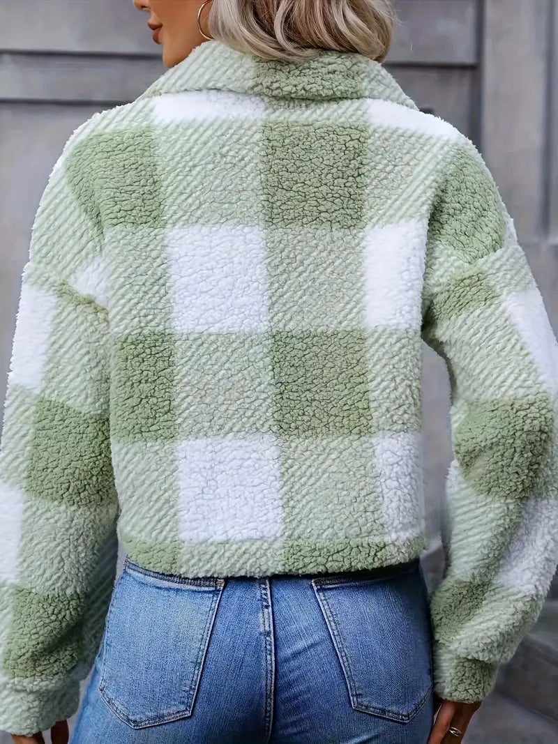 Veste Femme à Carreaux en Peluche Douce