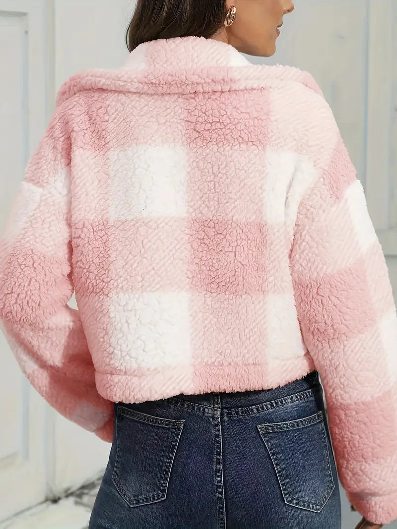 Veste Femme à Carreaux en Peluche Douce