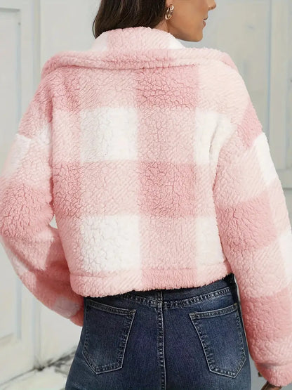 Veste Femme à Carreaux en Peluche Douce