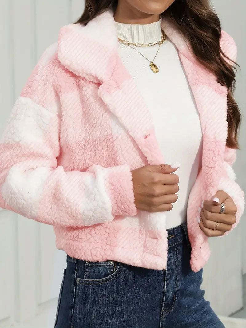Veste Femme à Carreaux en Peluche Douce