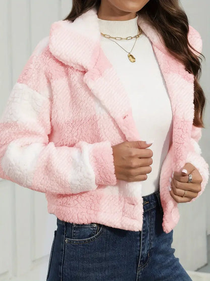 Veste Femme à Carreaux en Peluche Douce