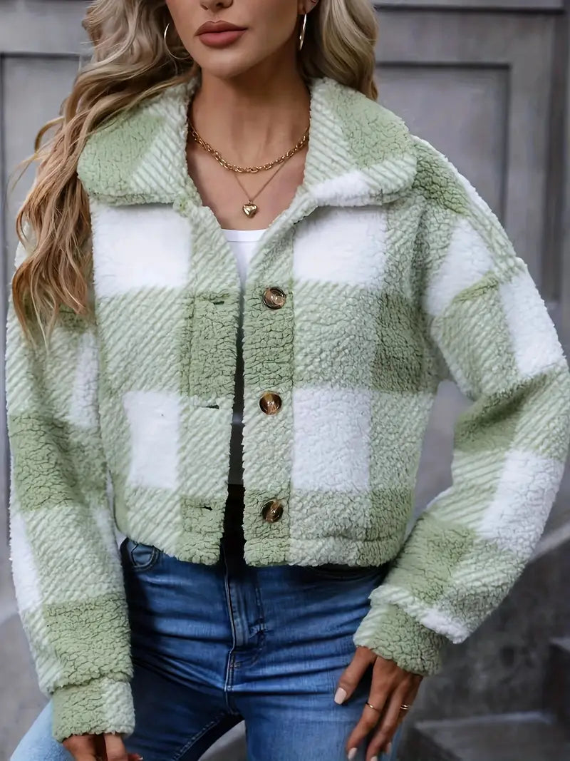 Veste Femme à Carreaux en Peluche Douce