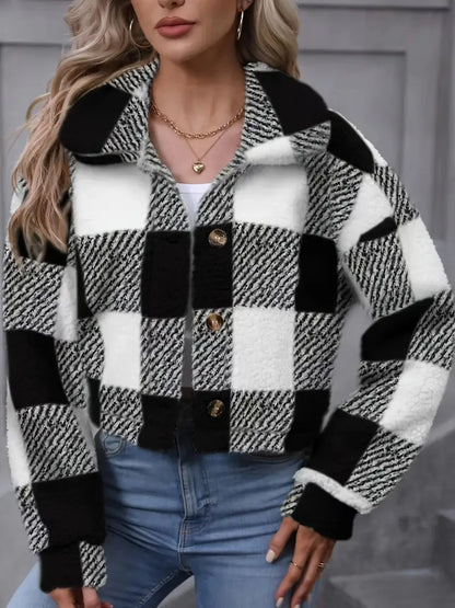 Veste Femme à Carreaux en Peluche Douce