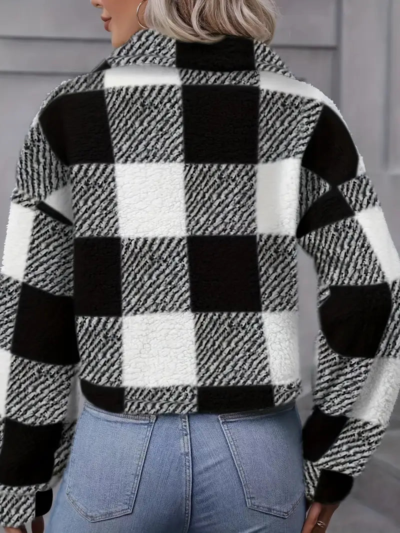 Veste Femme à Carreaux en Peluche Douce