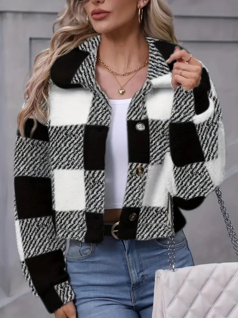 Veste Femme à Carreaux en Peluche Douce